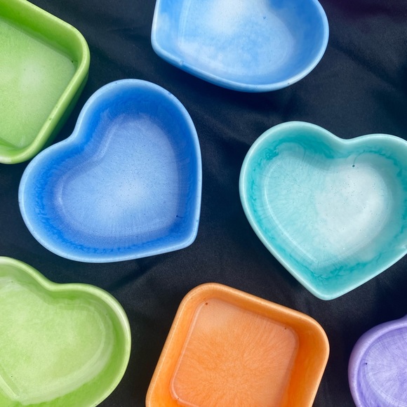 Tie Dye Jewelry Dishes / Square and Heart Shaped Trays / Handmade Pastel Dish - Picture 15 of 17